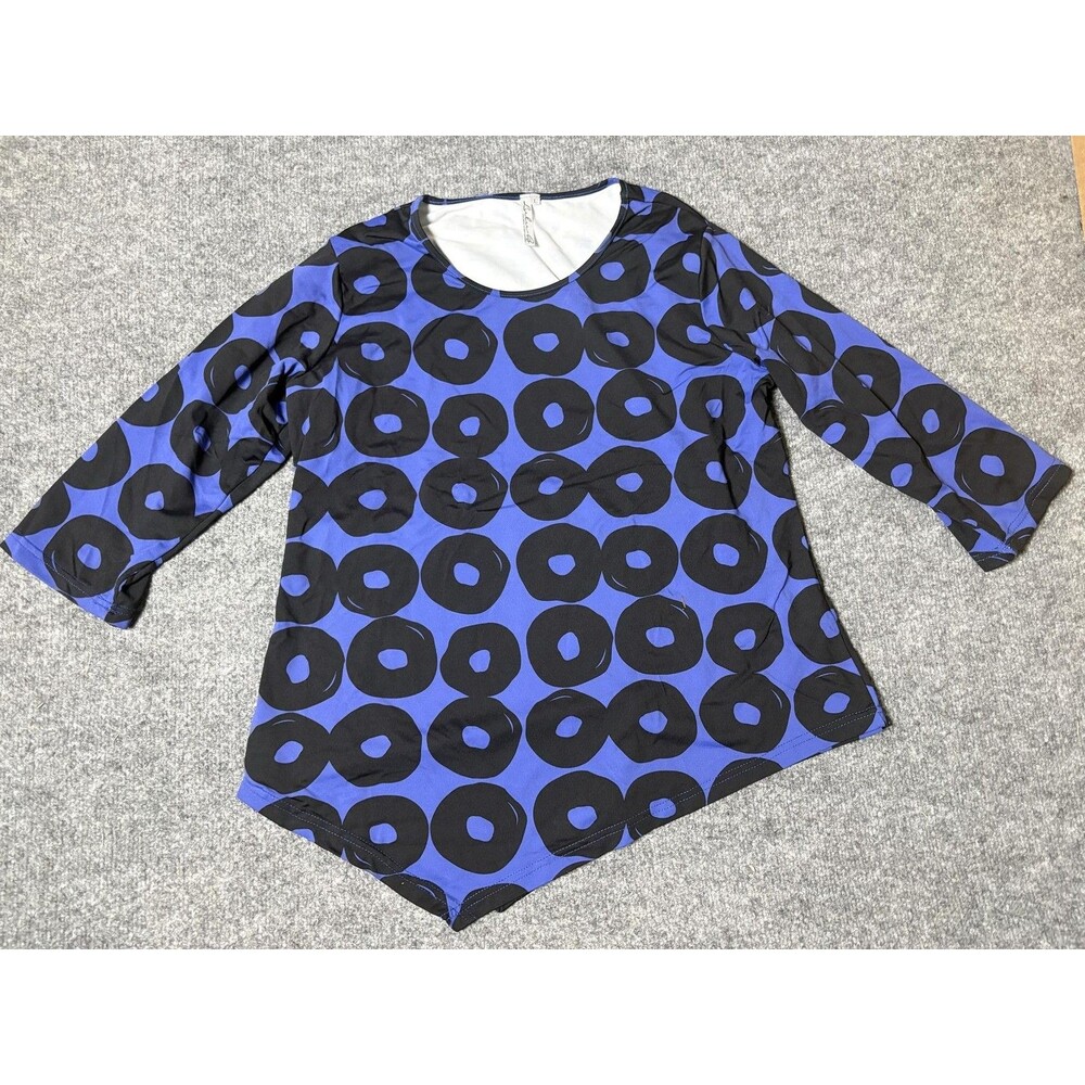 Lulu B Shirt Womens L Blue Black Geometric Scoop Neck Long Sleeve Tunic Top